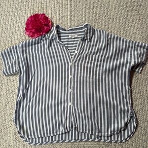 Madewell Blue and White Striped Button Down Cropped Shirt